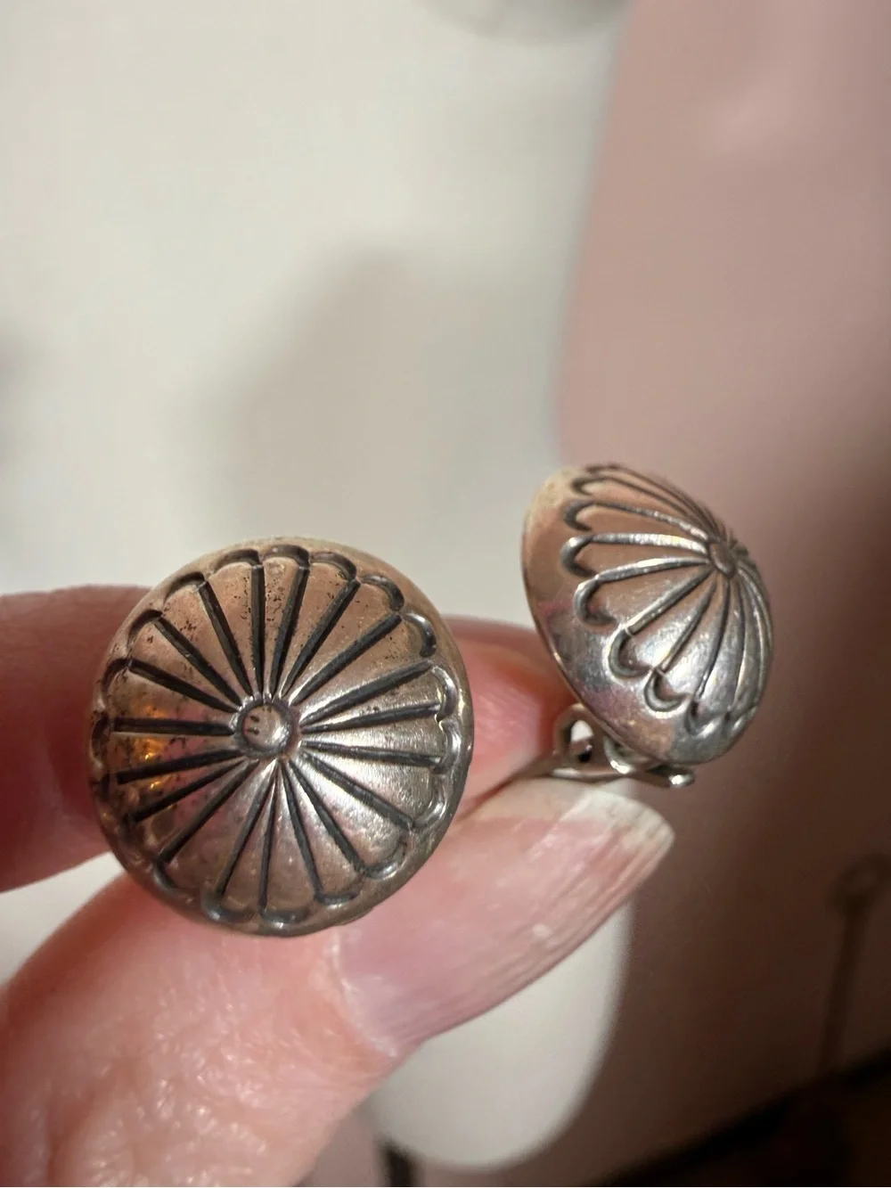 Native American Navajo Sterling silver Signed hand stamped small clip earrings